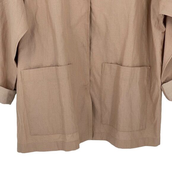 Eileen Fisher Bramble Boxy Crinkle Organic Cotton Steel Blazer Jacket Large Tan - Picture 9 of 15